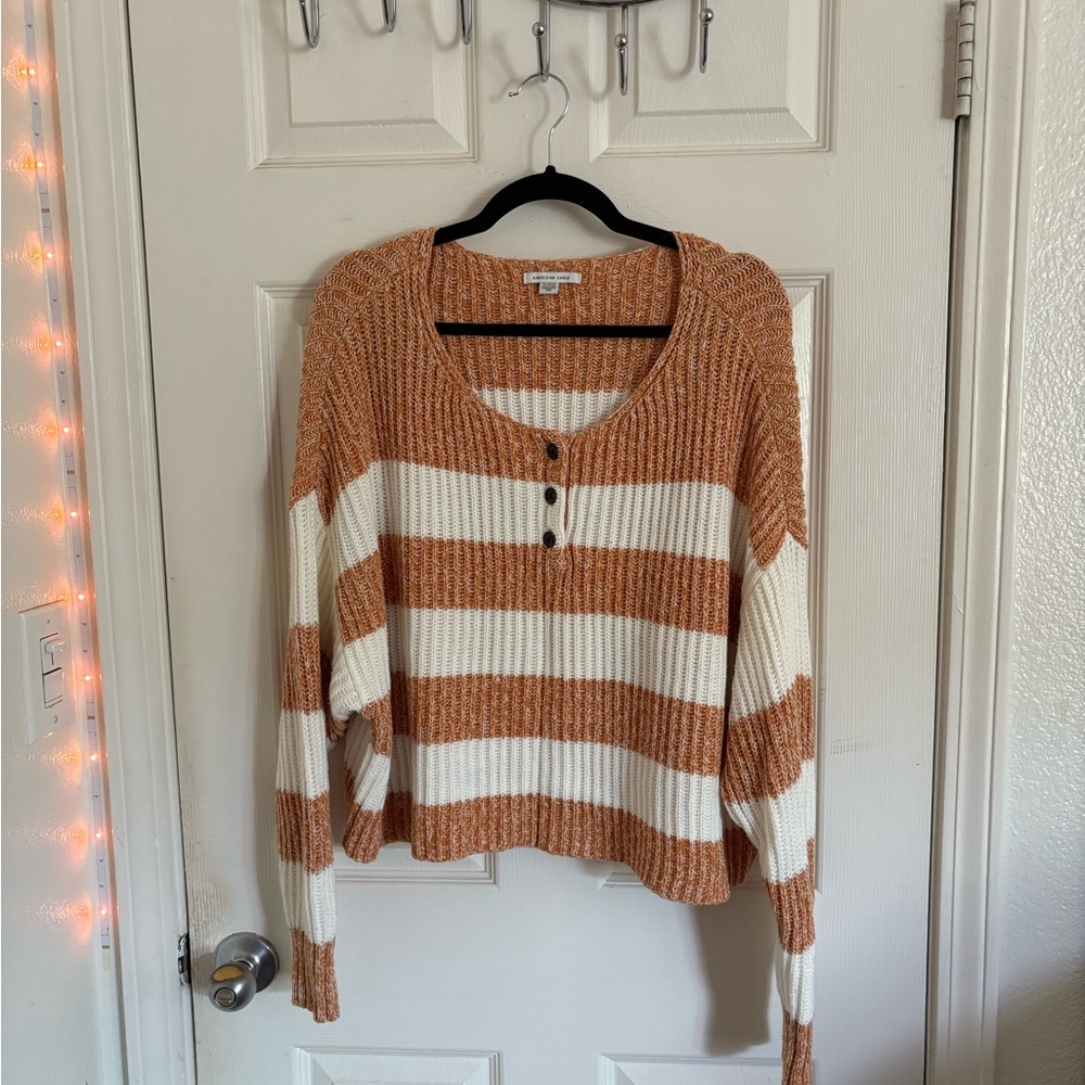 American Eagle Orange and White Striped Sweater